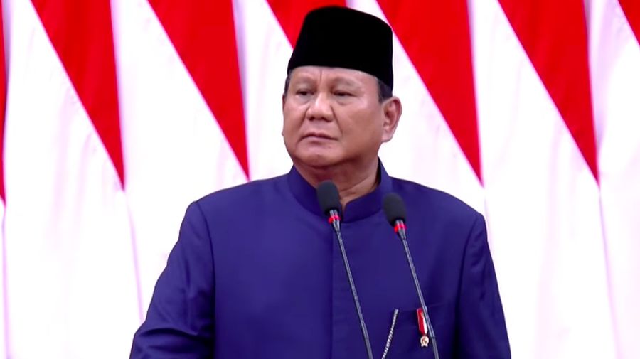 Presiden Prabowo Subianto memberikan sambutan usai pengambilan sumpah jabatan presiden, di DPR RI, Jakarta (20/10/2024). (Tangkapan Layar Youtube Sekretariat Presiden)