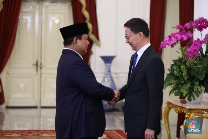 Presiden Prabowo Subianto menerima kunjungan dari Wakil Presiden Republik Rakyat Tiongkok (RRT), Han Zheng di Istana Merdeka, Jakarta, Minggu (20/10/2024). (CNBC Indonesia/Tri Susilo)