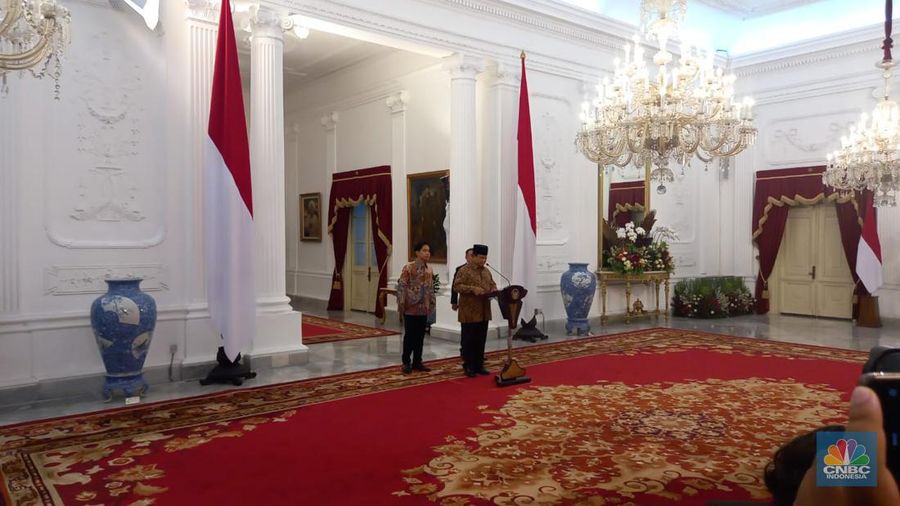 Presiden RI, Prabowo Subianto Mengumumkan nama Menteri Negara dalam Pemerintahan Periode 2024-2029, Istana Merdeka, 20-10-2024. (CNBC Indonesia/Arrijal))