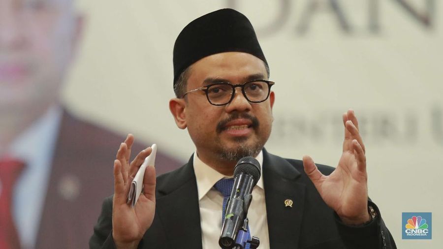 Menteri UMKM Maman Abdurrahman saat acara Serah terima jabatan dan pisah sambut kementerian Koperasi-UMKM Teten Masduki menteri periode 2019-2024 dengan Maman Abdurrahman Setiadi periode 2024-2029, di Gedung Smesco Kementerian UMKM, Jakarta, Senin (21/10/2024). (վ/Muhammad Sabki)