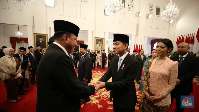 Pelantikan Menteri Kabinet Merah Putih Masa Jabatan 2024-2029, Istana Negara, Jakarta, Senin (21/10/2024). (CNBC Indonesia/Tri Susilo)