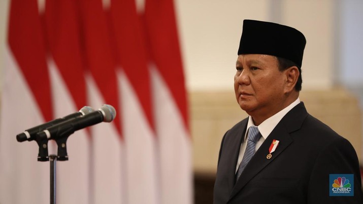 Presiden Prabowo Subianto saat pelantikan Wakil Menteri Kabinet Merah Putih Masa Jabatan 2024-2029 di Istana Negara, Jakarta, Senin (21/10/2024). (CNBC Indonesia/Tri Susilo)