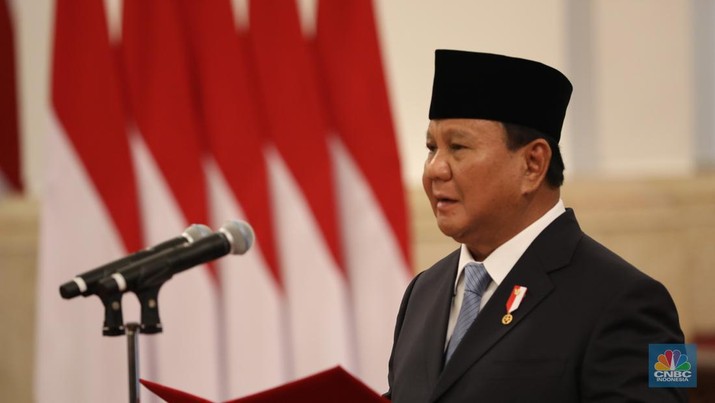 Presiden Prabowo Subianto saat pelantikan Wakil Menteri Kabinet Merah Putih Masa Jabatan 2024-2029 di Istana Negara, Jakarta, Senin (21/10/2024). (CNBC Indonesia/Tri Susilo)