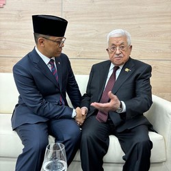 Sugiono Temui Presiden Palestina Mahmoud Abbas di Rusia, Bicara Begini