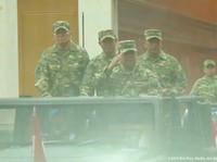 Prabowo Hujan-hujanan Pimpin Upacara Parade Senja di Magelang