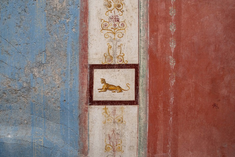 Detail rumah yang dihias dengan mewah namun berukuran sangat kecil dengan lukisan dinding adegan mitologi yang terawat baik terlihat di situs arkeologi di Pompeii, Italia, dalam foto selebaran yang diperoleh Reuters pada tanggal 24 Oktober 2024. Detail rumah yang dihias dengan mewah namun berukuran sangat kecil dengan lukisan dinding adegan mitologi yang terawat baik terlihat di situs arkeologi di Pompeii, Italia, dalam foto selebaran yang diperoleh Reuters pada tanggal 24 Oktober 2024. (Parco Archeologico di Pompei/Handout via REUTERS)