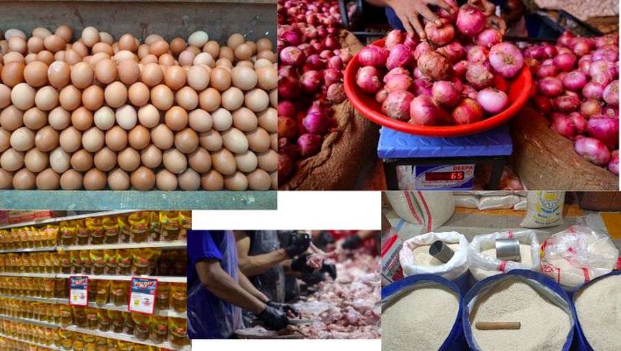 Beras, migor , bawang merah, telur dan daging ayam. (CNBC Indonesia)