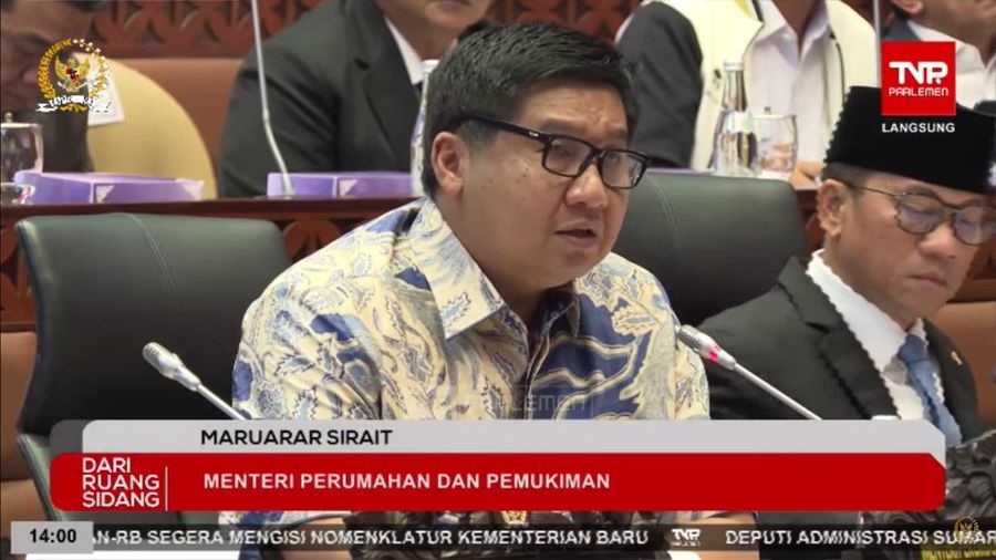 Menteri Perumahan dan Kawasan Permukiman Maruarar Sirait saat rapat kerja dengan Komisi V DPR RI, Selasa (29/10/2024). (Tangkapan layar Youtube Komisi V DPR RI Channel)