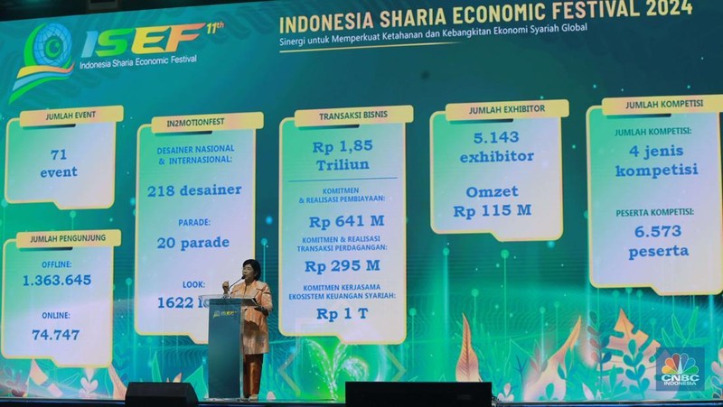 Deputi Gubernur Senior Bank Indonesia (BI) Destry Damayanti di acara closing ceremony Indonesia Sharia Economic Festival atau ISEF 2024 di Jakarta Convention, Minggu, 3/11. (CNBC Indonesia/Muhamad Sabki)