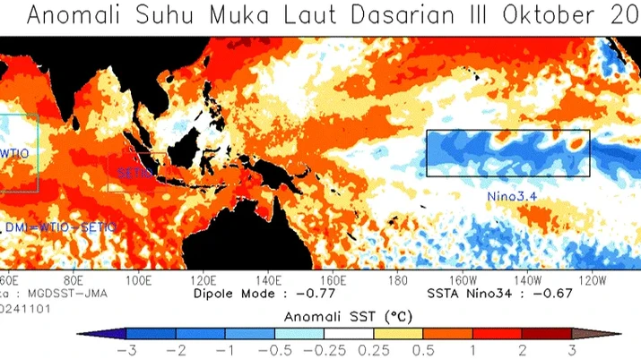 Anomali Suhu Muka Laut Dasarian III Oktober 2024. (Dok. BMKG)