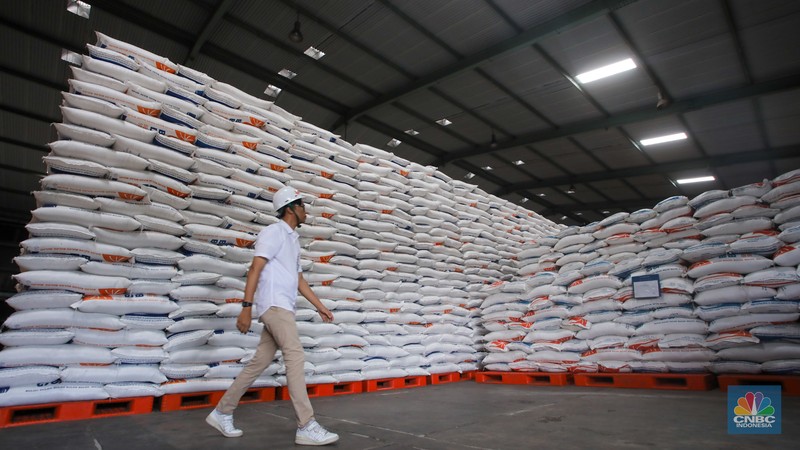 Pekerja memeriksa cadangan beras pemerintah (CBP) di Gudang Bulog, Kelapa Gading, Jakarta Utara, Senin (4/11/2024). Pekerja memeriksa cadangan beras pemerintah (CBP) di Gudang Bulog, Kelapa Gading, Jakarta Utara, Senin (4/11/2024). (CNBC Indonesia/Faisal Rahman)