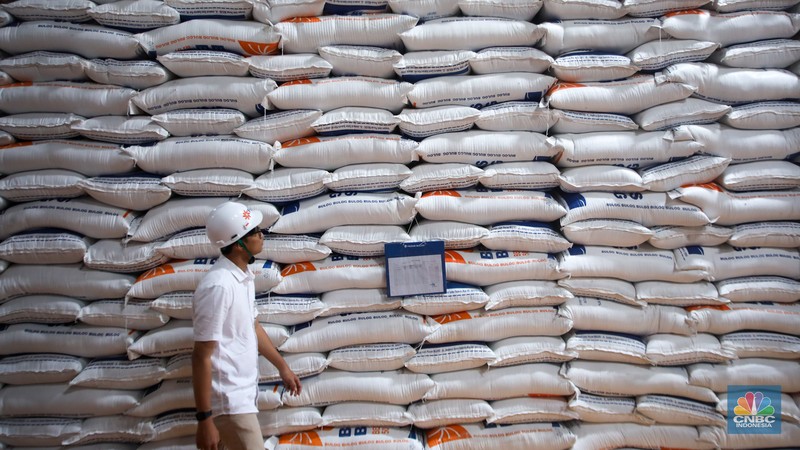 Pekerja memeriksa cadangan beras pemerintah (CBP) di Gudang Bulog, Kelapa Gading, Jakarta Utara, Senin (4/11/2024). Pekerja memeriksa cadangan beras pemerintah (CBP) di Gudang Bulog, Kelapa Gading, Jakarta Utara, Senin (4/11/2024). (CNBC Indonesia/Faisal Rahman)