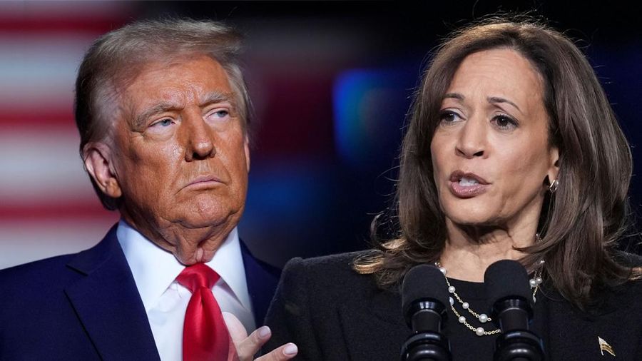 Foto kolase Calon Presiden AS Donald Trump dan Kamala Harris. (AP Photo)