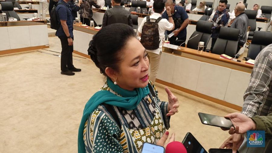 Pimpinan Komisi IV DPR RI Siti Hediati Hariyadi (Titiek Soeharto) usai rapat bersama Menteri Pertanian Amran Sulaiman di Komisi IV DPR RI, Jakarta, Selasa (5/11/2024). (CNBC Indonesia/Ferry Sandi)