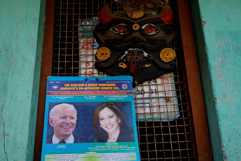 Priests perform a ritual for the Democratic presidential nominee, U.S. Vice President Kamala Harris' success in the upcoming American elections inside a temple in Thulasendrapuram, the village where Harris' maternal grandfather was born, in the Southern state of Tamil Nadu, India November 5, 2024. REUTERS/Francis Mascarenhas