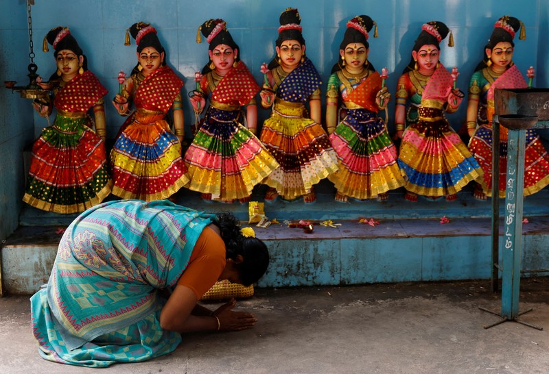 Priests perform a ritual for the Democratic presidential nominee, U.S. Vice President Kamala Harris' success in the upcoming American elections inside a temple in Thulasendrapuram, the village where Harris' maternal grandfather was born, in the Southern state of Tamil Nadu, India November 5, 2024. REUTERS/Francis Mascarenhas