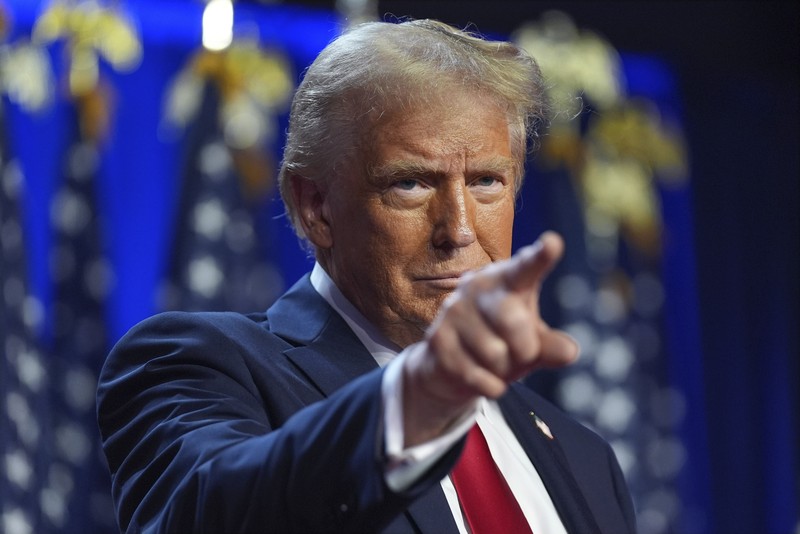 Election 2024 Trump Republican presidential nominee former President Donald Trump arrives to speak at an election night watch party, Wednesday, Nov. 6, 2024, in West Palm Beach, Fla. (AP Photo/Alex Brandon)
