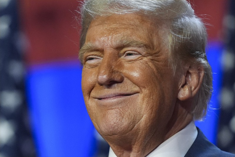 Election 2024 Trump Republican presidential nominee former President Donald Trump arrives to speak at an election night watch party, Wednesday, Nov. 6, 2024, in West Palm Beach, Fla. (AP Photo/Alex Brandon)