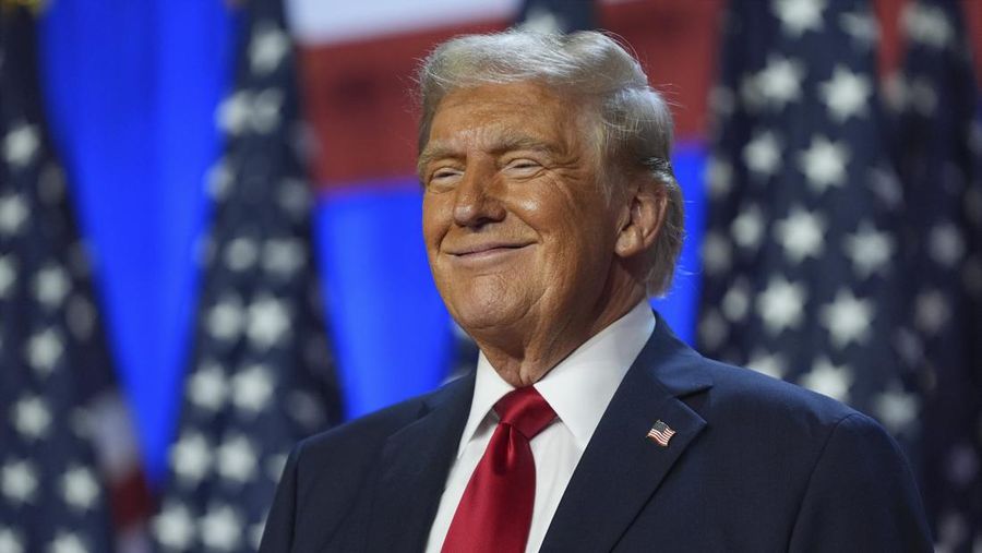 Republican presidential nominee former President Donald Trump smiles at an election night watch party at the Palm Beach Convention Center, Wednesday, Nov. 6, 2024, in West Palm Beach, Fla. (AP Photo/Evan Vucci)