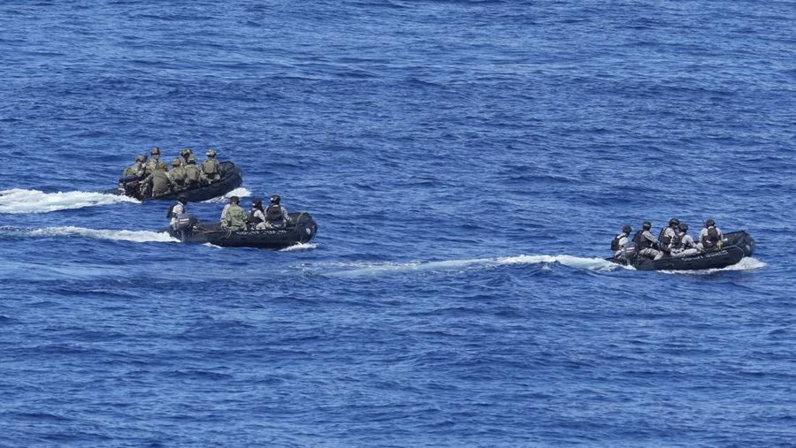 Philippine forces prepares to seize an island during Philippine military multi-service joint exercise on Wednesday, Nov. 6, 2024, off Loaita island locally called Kota island at the disputed South China Sea, Philippines. (AP Photo/Aaron Favila)