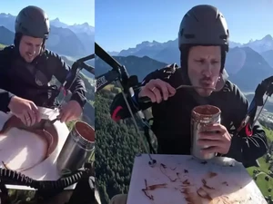 Wow! Chef Ini Sukses Bikin Cokelat Kelinci Sambil Paralayang
