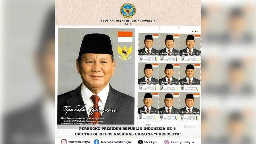 Badan Pos Nasional Ukraina, Ukrposhta atas usulan dari LSM The Ukrainian Initiative, merilis perangko yang menampilkan Bapak Presiden Prabowo Subianto. (Instagram @indonesiainkyiv)