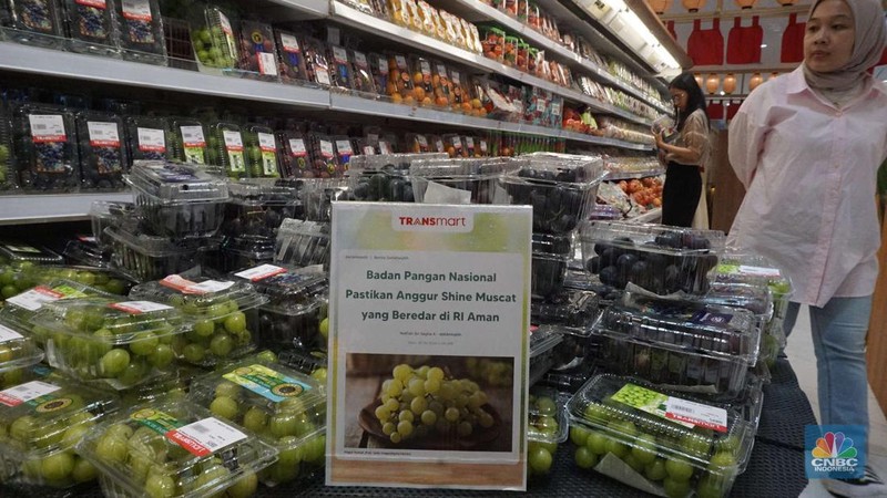 Sejumlah pengunjung memilih buah di kawasan Transmart Kota Kasablanka, Jumat, (8/11/2024). (CNBC Indonesia/Muhammad Sabki)