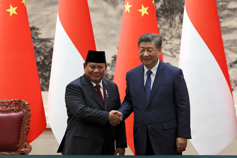 Presiden RI Prabowo Subianto bertemu Presiden China Xi Jinping di Beijing. (REUTERS/Florence Lo/Pool)