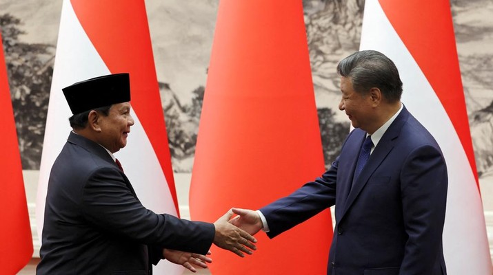 Presiden RI Prabowo Subianto bertemu Presiden China Xi Jinping di Beijing. (REUTERS/Florence Lo/Pool)