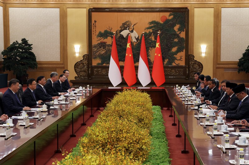 Presiden RI Prabowo Subianto bertemu Presiden China Xi Jinping di Beijing. (REUTERS/Florence Lo/Pool)