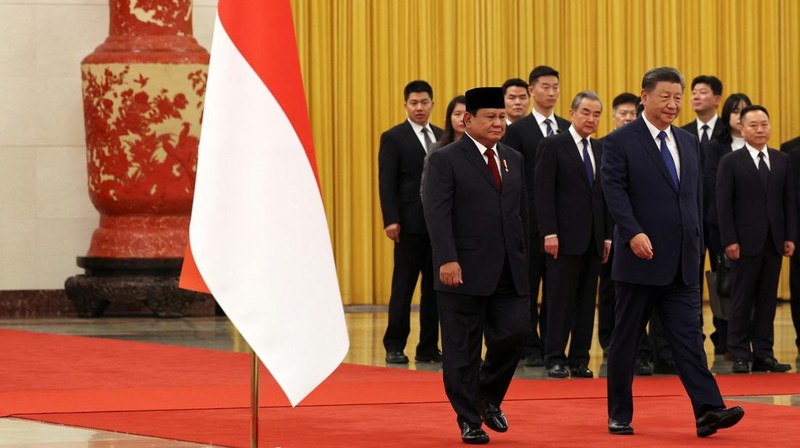 Presiden RI Prabowo Subianto bertemu Presiden China Xi Jinping di Beijing. (REUTERS/Florence Lo/Pool)