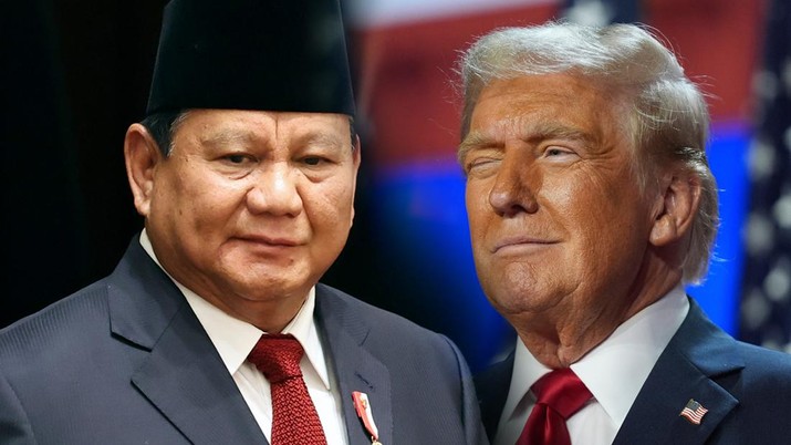 Foto Kolase Presiden AS, Donald Trump dan Presiden RI Prabowo Subianto. (AP Photo)