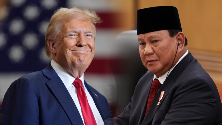 Foto Kolase Presiden AS, Donald Trump dan Presiden RI Prabowo Subianto. (AP Photo)