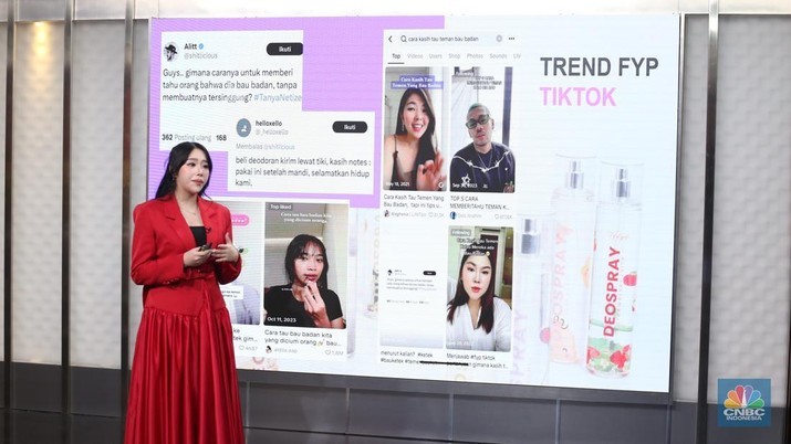 Founder & CEO Holigrels, Michelle Arnetha Yolanda memberikan pemaparan dalam Road To CNBC Indonesia Awards 2024 di Studio CNBC Indonesia, Selasa (12/11/2024). (CNBC Indonesia/Tias Budiarto)