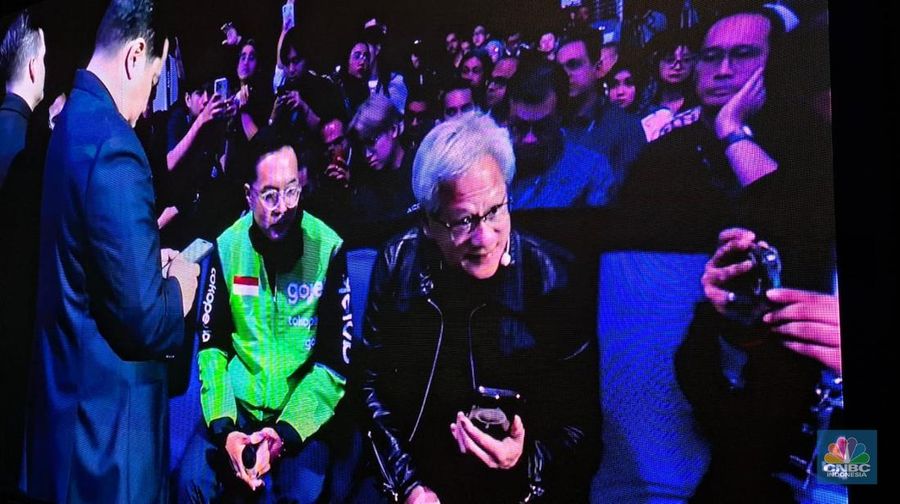 Presiden Prabowo menelepon Jensen Huang dari Peru di sela acara Indosat AI Day. (CNBC Indonesia)