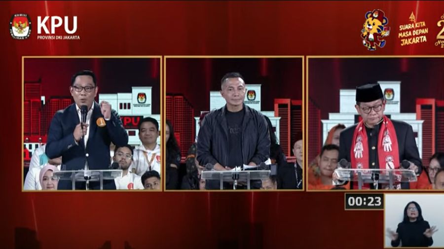 Debat Ketiga Cagub dan Cawagub DKI Jakarta Tahun 2024 di Jakarta, Minggu (17/11/2024). (YouTube/KPU Prov DKI Jakarta)