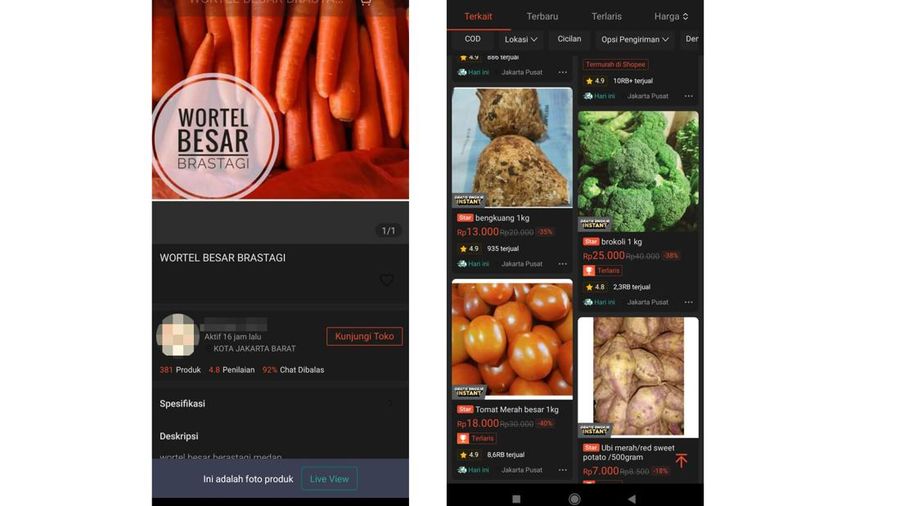 Belanja wortel di Shopee. (Tangkapan Layar Shopee)