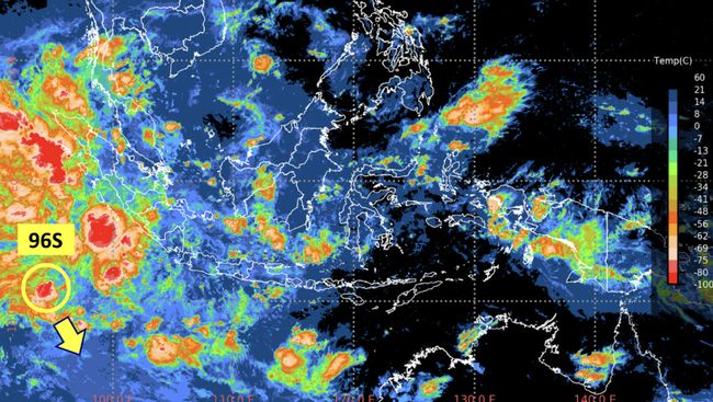 Ada Bibit Siklon Tropis 96S, BMKG Warning Hujan Lebat-Gelombang Tinggi