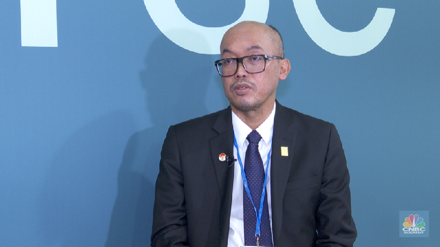 Direktur Transmisi dan Perencanaan Sistem PLN Evy Haryadi saat diwawancarai CNBC Indonesia di sela acara COP29 di Baku, Azerbaijan. (CNBC Indoensia TV)