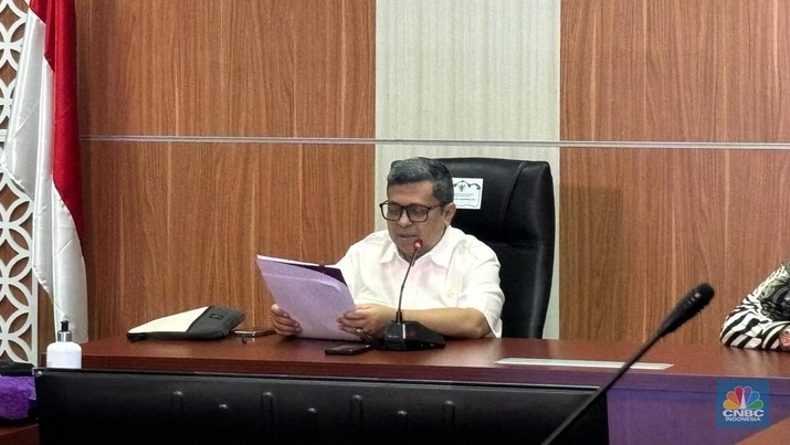 Kepala BPJH Haikal Hassan Baras di acara coffee morning di Gedung BPJH, Jakarta, Jumat, (22/11/2024). (CNBC Indonesia/Mentari Puspadini)