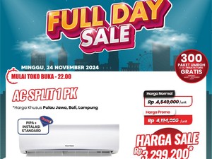 AC 1 PK di Transmart Full Day Sale Rp 3 Jutaan, Bonus Pipa + Instalasi