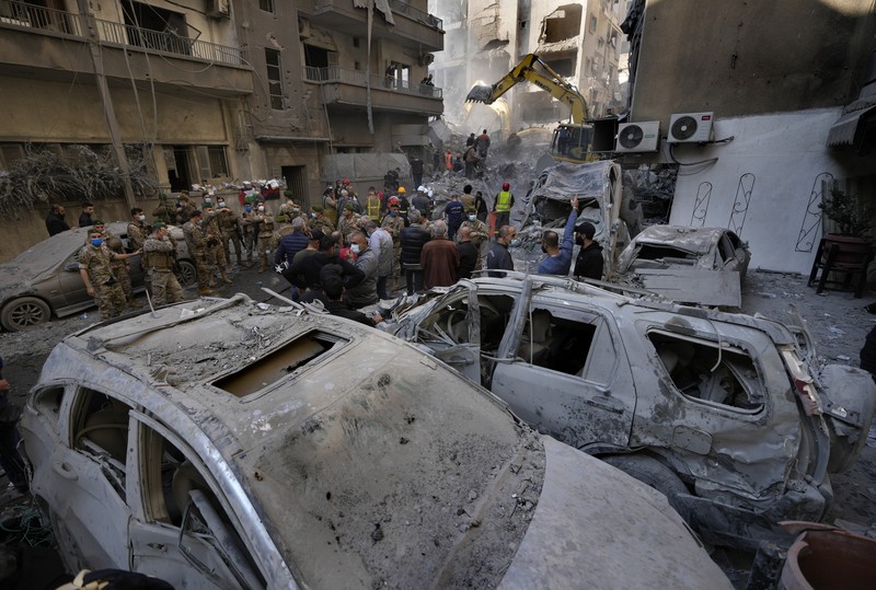 Lebanon Israel Smoke rises after an Israeli airstrike on Dahiyeh, in the southern suburb of Beirut, Lebanon, Saturday, Nov. 23, 2024. (AP Photo/Hassan Ammar)