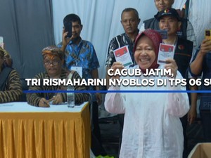  Momen Gagub Jatim, Tri Rismaharini Nyoblos di TPS 06 Surabaya