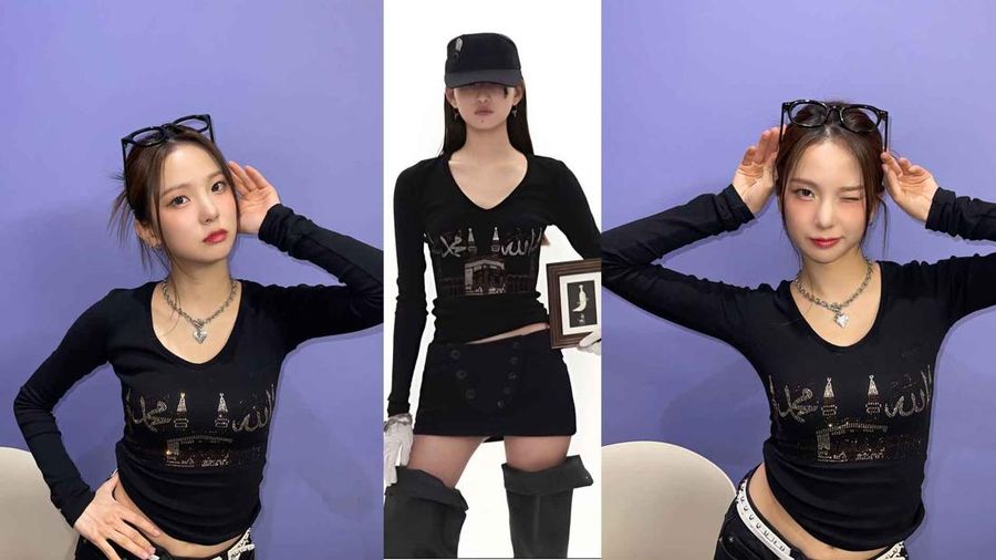 Yujin Kep1er terlihat mengenakan kemeja yang dirancang dengan lafaz “Allah” dan gambar “Ka’bah,”. (Tangkapan Layar Tiktok/anisa.mrt)