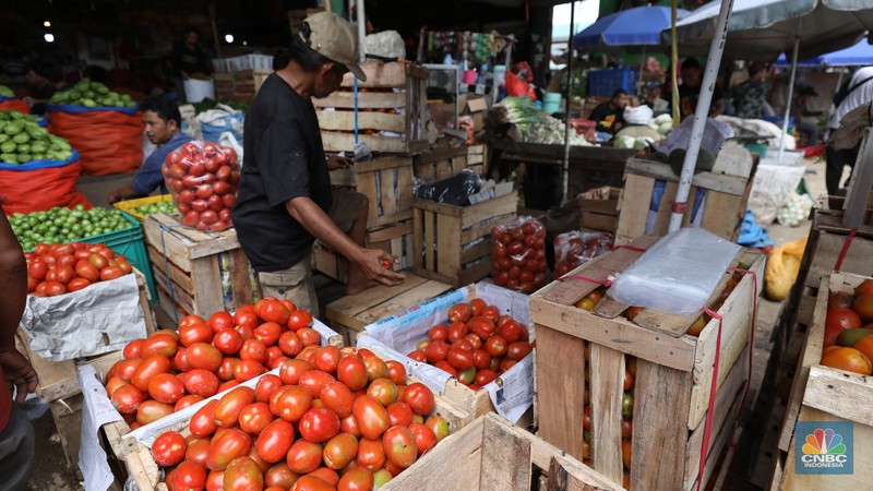 Pekerja menyortir bawang merah yang baru tiba dari Brebes, Jawa Tengah di Pasar Kramat Jati, Jakarta, Senin (2/12/2024). Pekerja menyortir bawang merah yang baru tiba dari Brebes, Jawa Tengah di Pasar Kramat Jati, Jakarta, Senin (2/12/2024). (CNBC Indonesia/Tri Susilo)