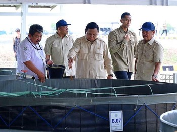 Prabowo & Trenggono Blusukan Cek Tambak Raksasa Ikan Nila di Karawang