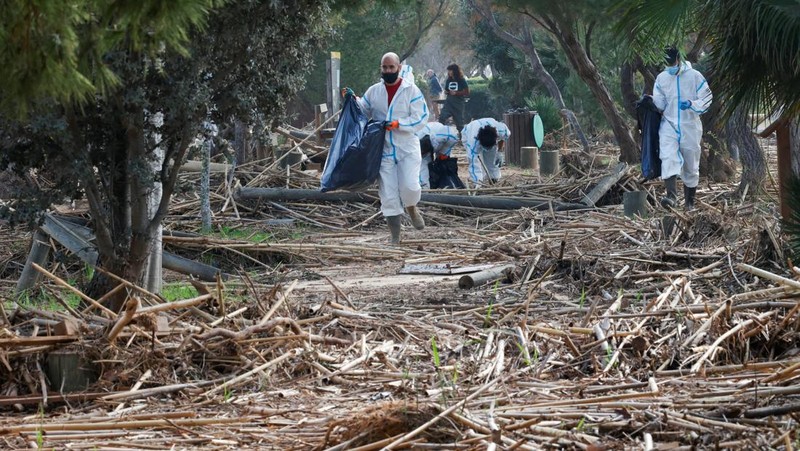 Laguna Albufera di Wilayah selatan Valencia dibanjiri berton-ton sampah plastik, mobil rusak, dan produk farmasi akibat banjir bandang yang melanda Spanyol tenggara bulan lalu. (REUTERS/ Eva Manez)