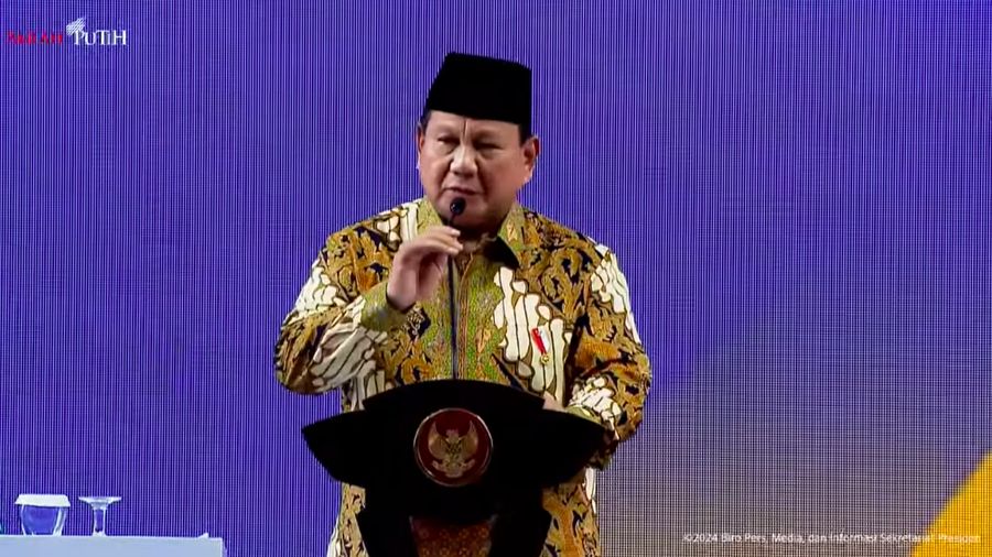Presiden Prabowo Subianto memberikan sambutan dalam pembukaan Sidang Tanwir dan Resepsi Milad ke-112 Muhammadiyah, Kupang, Rabu (4/12/2024). (Tangkapan Layar Youtube Sekretariat Presiden)