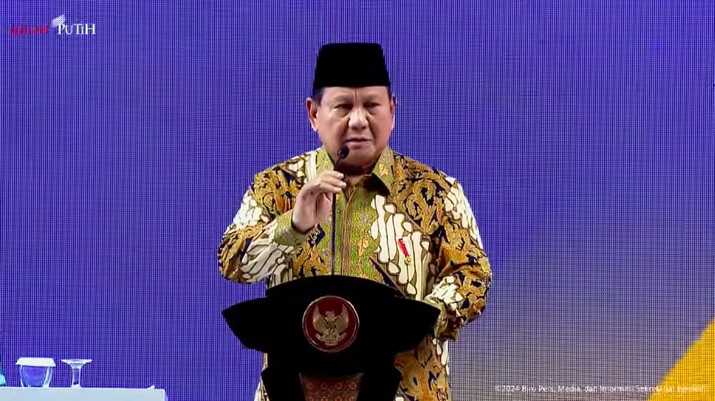 Presiden Prabowo Subianto memberikan sambutan dalam pembukaan Sidang Tanwir dan Resepsi Milad ke-112 Muhammadiyah, Kupang, Rabu (4/12/2024). (Tangkapan Layar Youtube Sekretariat Presiden)