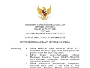 Permenaker No 16 Tahun 2024: Isi Aturan UMP 2025 dan Link PDF